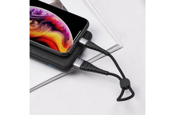 Кабель USB - Lightning BOROFONE BX32, 2,4A (черный) 0.25м (в оплетке, с усилением сгиба)