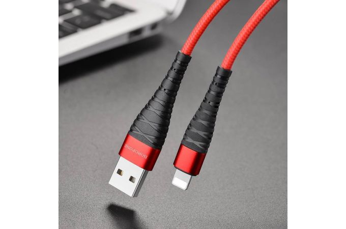 Кабель USB - Lightning BOROFONE BX32, 2,4A (черный) 0.25м (в оплетке, с усилением сгиба)