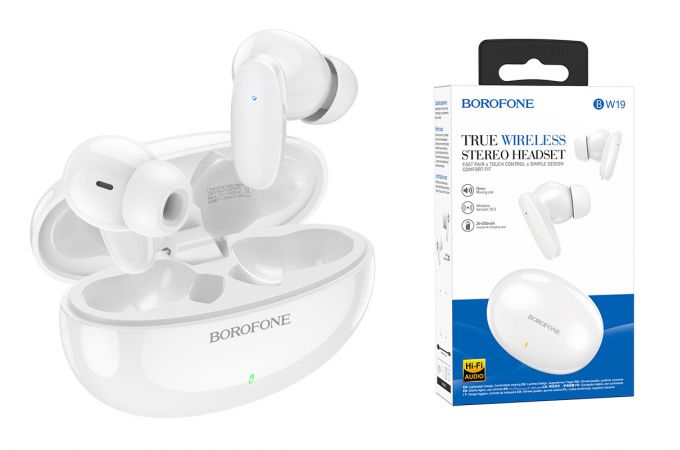 Наушники вакуумные беспроводные BOROFONE BW19 Wonderful true wireless headset Bluetooth (белый)