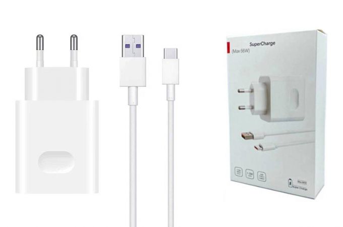Сетевое зарядное устройство USB HUAWEI SuperCharge  прямоугольник + кабель (or.) 88W (белый)