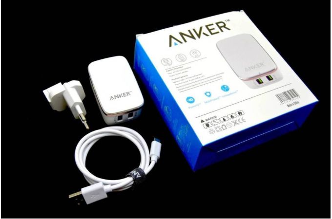 Сетевое зарядное устройство 2USB + кабель MicroUSB ANKER (съемная вилка) (повр. упак.) 2400mAh (белый)