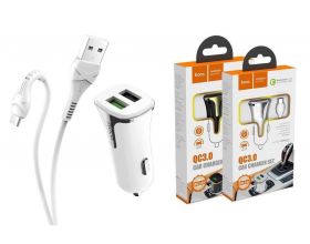 Автомобильное зарядное устройство АЗУ 2USB + кабель MicroUSB HOCO Z31 Universe 2400mAh QC3.0 (белый)