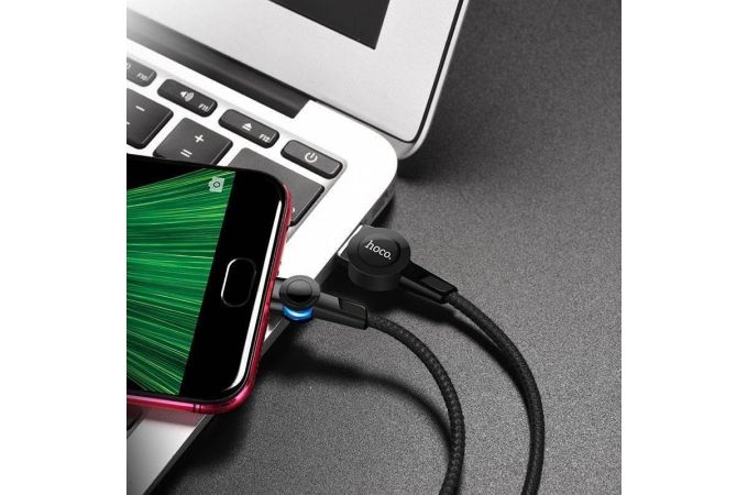 Кабель USB - MicroUSB HOCO S8 2,4A (черный) 1м (в оплетке, магнитный)