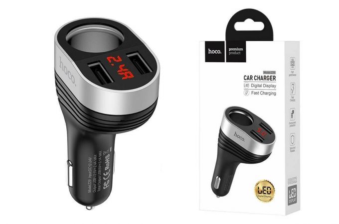 Автомобильное зарядное устройство АЗУ USB HOCO Z29 Regal digital displey cigarette lighter car charg (черный)