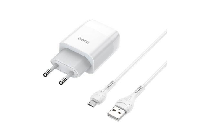 Сетевое зарядное устройство 2USB + кабель MicroUSB HOCO C73A 2400mAh (белый)