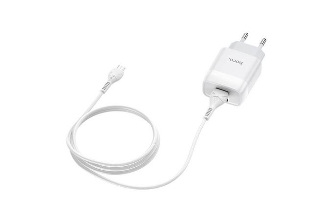 Сетевое зарядное устройство 2USB + кабель MicroUSB HOCO C73A 2400mAh (белый)