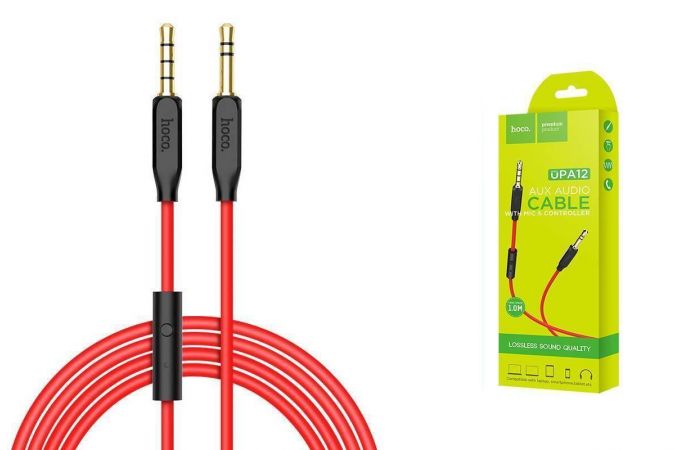Кабель аудио AUX HOCO UPA12 AUX 3.5 1 метр черный с микрофоном
