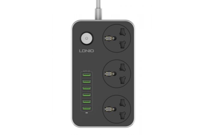 Сетевой фильтр LDNIO SC3604 (2м, 3 розетки (медь), 6 USB, серый)