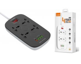 Сетевой фильтр LDNIO SC4407Q (2м, 4 розетки, 4 USB+QC 3.0,  Выкл. на розетки, черный)