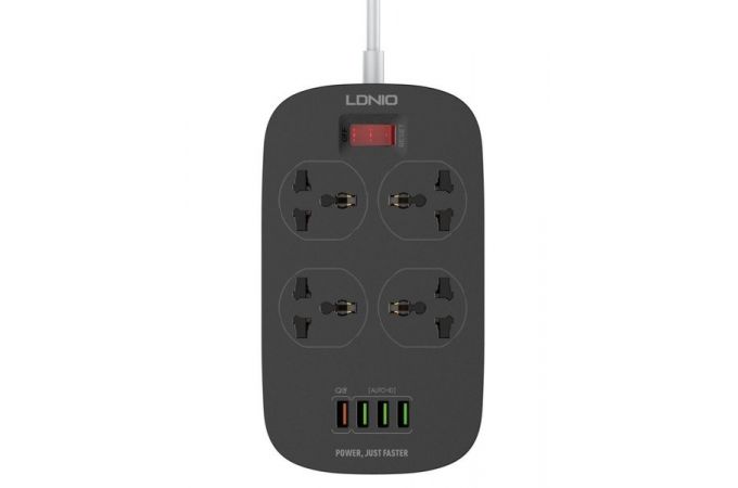 Сетевой фильтр LDNIO SC4407Q (2м, 4 розетки, 4 USB+QC 3.0,  Выкл. на розетки, черный)