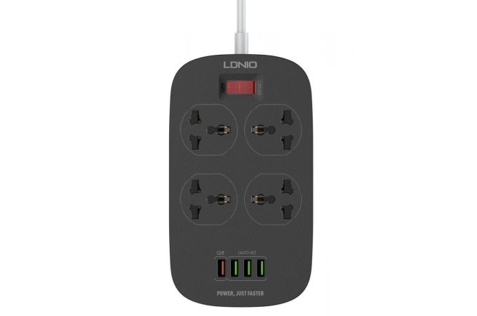 Сетевой фильтр LDNIO SC4407Q (2м, 4 розетки, 4 USB+QC 3.0,  Выкл. на розетки, черный)