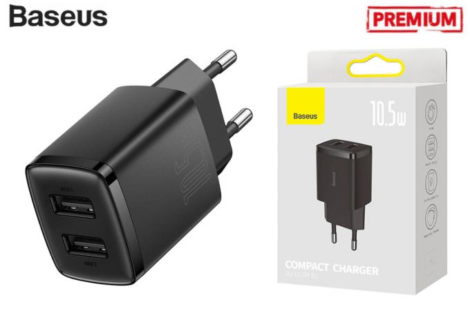 Сетевое зарядное устройство 2USB BASEUS Compact Charger 2.1A, 10.5W (чёрный)