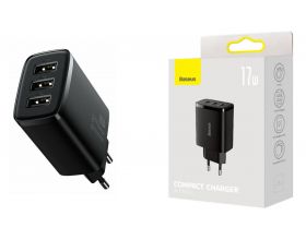 Сетевое зарядное устройство BASEUS Compact Charger 3U 3*USB, 3.4A, 17W, черный