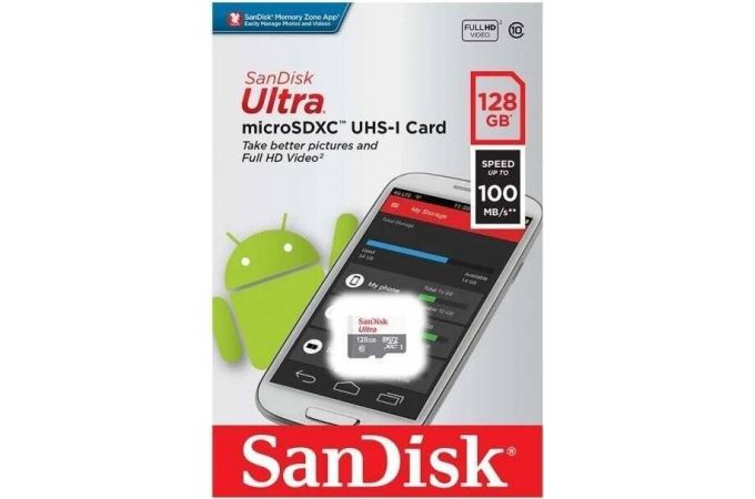 Карта памяти MicroSDXC_128 Gb SanDisk Ultra 100Mb/s б/ад SDSQUNR-128G-GN6MN
