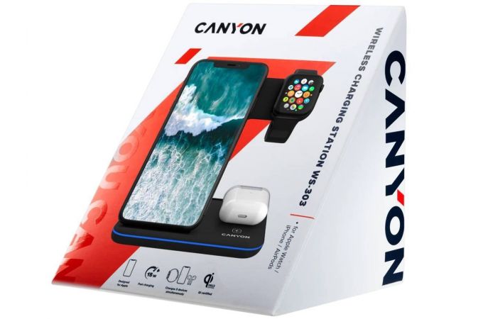 Беспроводное зарядное устройство 3 в 1 Canyon WS-303 белое