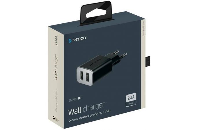 Сетевое зарядное устройство Deppa (11380) 2 USB 2.4А, черный