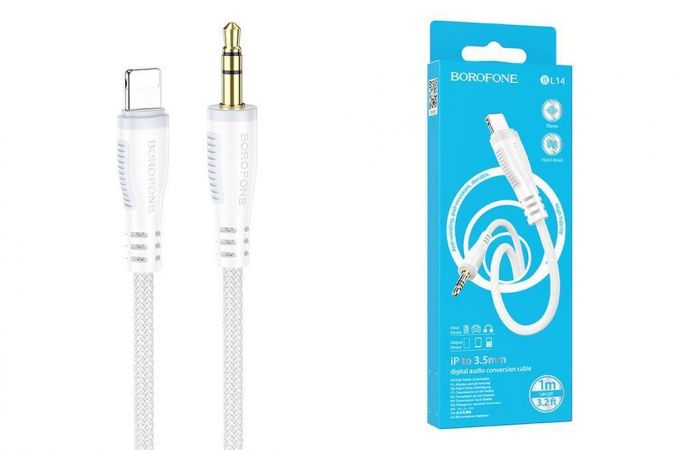 Кабель аудио BOROFONE BL14 (штекер Lightning - штекер AUX) Digital audio conversion cable (белый)