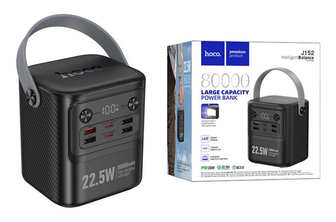 Универсальный дополнительный аккумулятор Power Bank HOCO J152 Tough 22.5W PD20W light 80000mAh (черный)