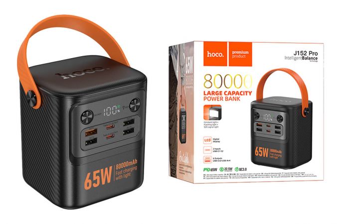 Универсальный дополнительный аккумулятор Power Bank HOCO J152 Pro Tough PD65W light 80000mAh (черный)