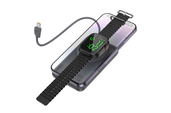 Универсальный дополнительный аккумулятор Power Bank HOCO Q43 Clever dual PD20W with cable watch charger holder (10000mAh) (серый металл)