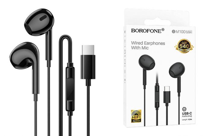 Наушники вакуумные проводные BOROFONE BM100 Max Fuente разъем Type-C (черный)