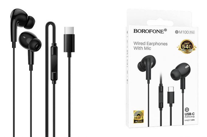 Наушники вакуумные проводные BOROFONE BM100 Pro Fuente разъем Type-C (черный)
