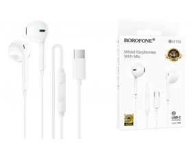 Наушники вакуумные проводные BOROFONE BM100 Fuente разъем Type-C (белый)