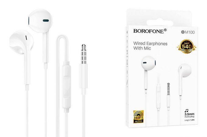 Наушники вакуумные проводные BOROFONE BM100 Fuente (белый)