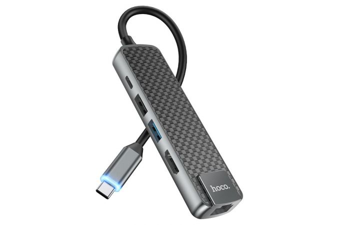 Разветвитель USB HUB HOCO HB23 Type-C (M) --> HDMI (F) + USB3.0 (F) + USB2.0 (F) + RJ45 (F) + PD (F)