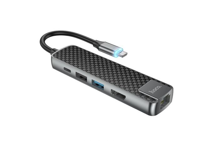 Разветвитель USB HUB HOCO HB23 Type-C (M) --> HDMI (F) + USB3.0 (F) + USB2.0 (F) + RJ45 (F) + PD (F)