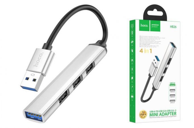 Разветвитель USB HUB 3.0 HOCO HB26 на 4 порта 1xUSB3.0 + 3xUSB2.0 (Silver)