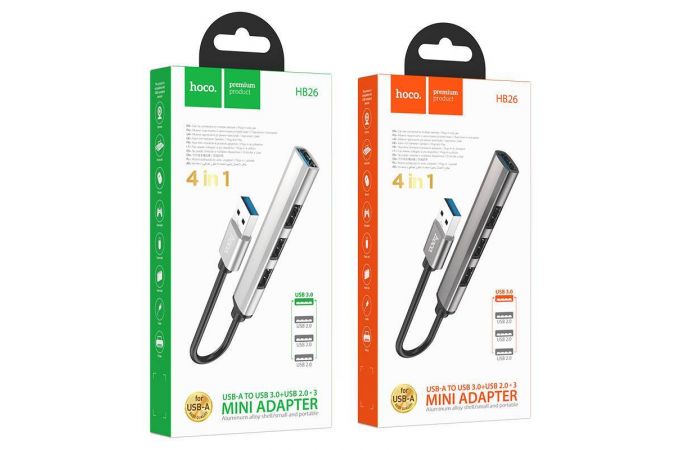 Разветвитель USB HUB 3.0 HOCO HB26 на 4 порта 1xUSB3.0 + 3xUSB2.0 (Silver)