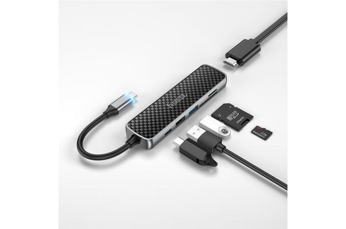 Разветвитель USB HUB HOCO HB24 Type-C (M) --> HDMI (F) + USB3.0 (F) + USB2.0 (F) + SD (F) + TF (F) + PD (F)