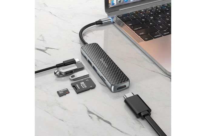 Разветвитель USB HUB HOCO HB24 Type-C (M) --> HDMI (F) + USB3.0 (F) + USB2.0 (F) + SD (F) + TF (F) + PD (F)