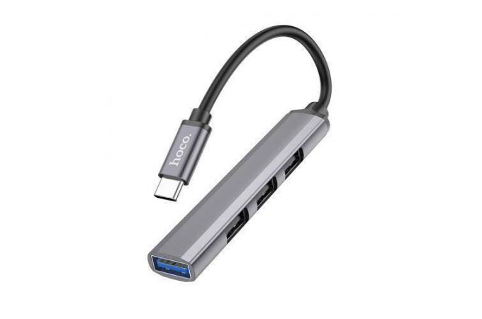 Разветвитель USB-C HUB HOCO HB26 на 4 порта 1xUSB3.0 + 3xUSB2.0 (серый металлик)