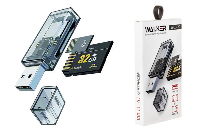 Картридер WALKER WCD-70 (SD/micro SD), USB