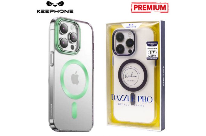 Чехол для телефона KEEPHONE DAZZLE PRO MAGSAFE iPhone 13 PRO MAX (зеленый ободок, прозрачный матовый)