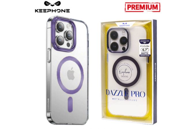 Чехол для телефона KEEPHONE DAZZLE PRO MAGSAFE iPhone 14 (фиолетовый ободок, прозрачный матовый)