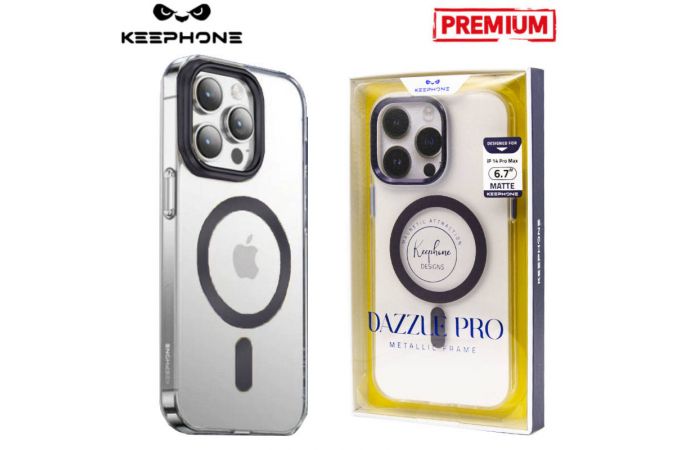 Чехол для телефона KEEPHONE DAZZLE PRO MAGSAFE iPhone 14 (черный ободок, прозрачный матовый)