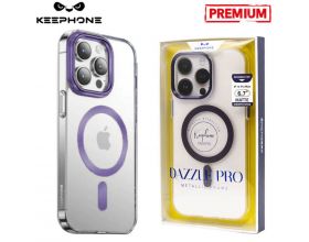 Чехол для телефона KEEPHONE DAZZLE PRO MAGSAFE iPhone 14 PRO (фиолетовый ободок, прозрачный матовый)