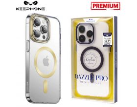 Чехол для телефона KEEPHONE DAZZLE PRO MAGSAFE iPhone 14 PRO (золотой ободок, прозрачный матовый)