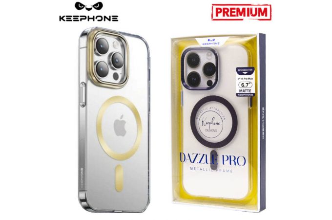 Чехол для телефона KEEPHONE DAZZLE PRO MAGSAFE iPhone 14 PRO (золотой ободок, прозрачный матовый)