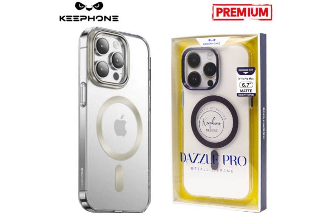 Чехол для телефона KEEPHONE DAZZLE PRO MAGSAFE iPhone 14 PRO MAX (серебристый ободок, прозрачный матовый)