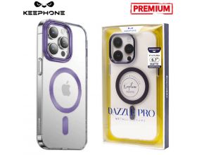 Чехол для телефона KEEPHONE DAZZLE PRO MAGSAFE iPhone 14 PRO MAX (фиолетовый ободок, прозрачный матовый)