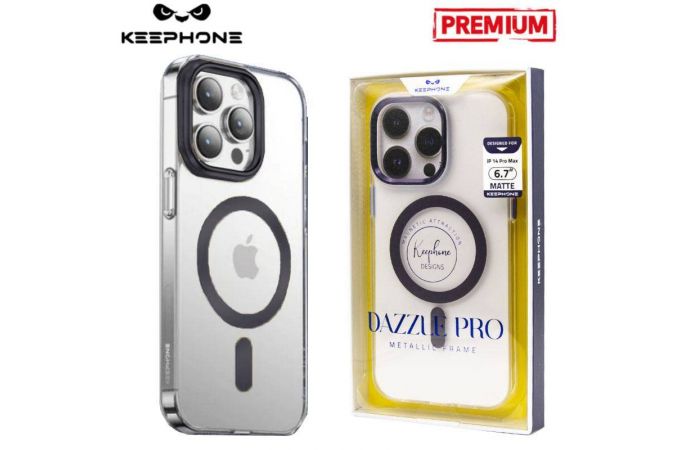 Чехол для телефона KEEPHONE DAZZLE PRO MAGSAFE iPhone 14 PRO MAX (черный ободок, прозрачный матовый)