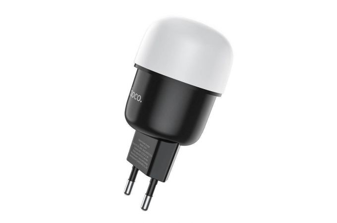 Сетевое зарядное устройство 2USB HOCO C87A Sparkle с ночным светильником (черный)