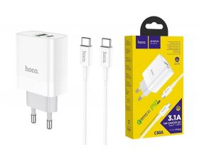 Сетевое зарядное устройство USB-C+ кабель Type-C  - Type-C HOCO C80A Rapido PD20W + QC 3.0 (белый)
