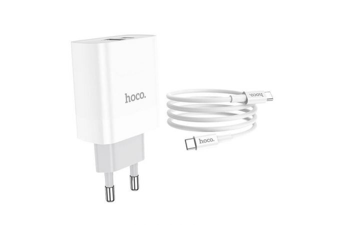 Сетевое зарядное устройство USB-C+ кабель Type-C  - Type-C HOCO C80A Rapido PD20W + QC 3.0 (белый)