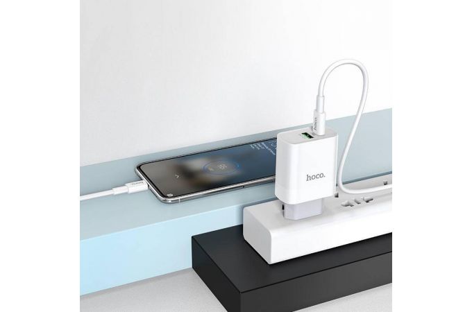 Сетевое зарядное устройство USB-C+ кабель Type-C  - Type-C HOCO C80A Rapido PD20W + QC 3.0 (белый)