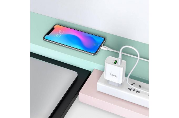 Сетевое зарядное устройство USB-C+ кабель Type-C  - Type-C HOCO C80A Rapido PD20W + QC 3.0 (белый)